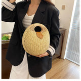 Casual Straw Woven Spherical Handbag for Women
