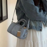 Retro Blue Denim Handbag With Pendant For Women