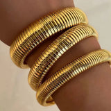 Stainless Steel Texture Flex Cuff Bracelet Women Gifts