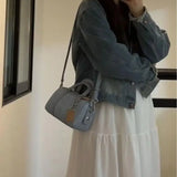 Retro Blue Denim Handbag With Pendant For Women