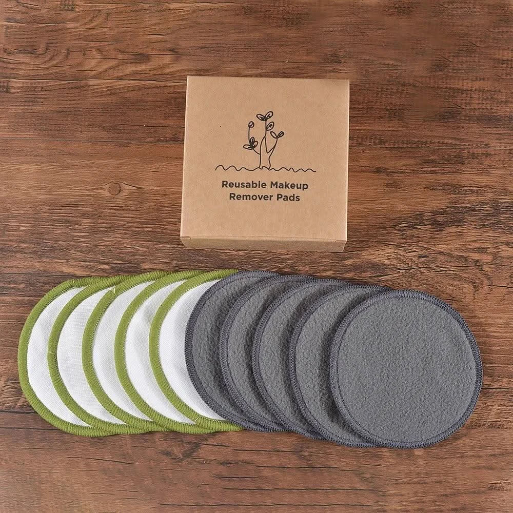 Cotton 10Pcs Bamboo Makeup Remover Reusable Cotton Pads Washable Rounds Clean Facial Cotton Reusable Makeup Tools - Clean Vanilla