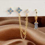 3PCS Stylish Stainless Steel Birthstone Earrings Set