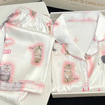 Kawaii Youth Girl's Cute Cat Satin PJs Set  Clean Vanilla Store