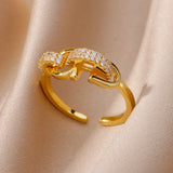 Fashion Gold Color Stainless Steel Ring with Crystal Zircon