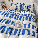 Korean Style Blue Letter Bedding Set for All Sizes 4 pcs
