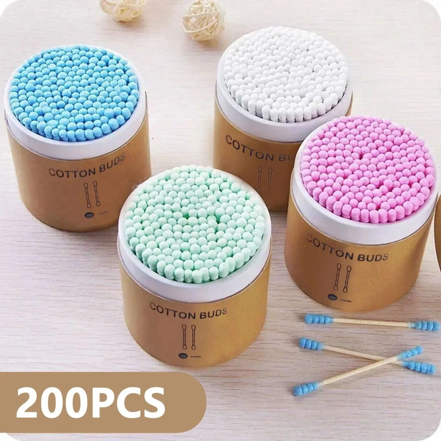 200pcs/Box Bamboo Cotton Swab Wood Sticks Soft Cotton Buds - Clean Vanilla