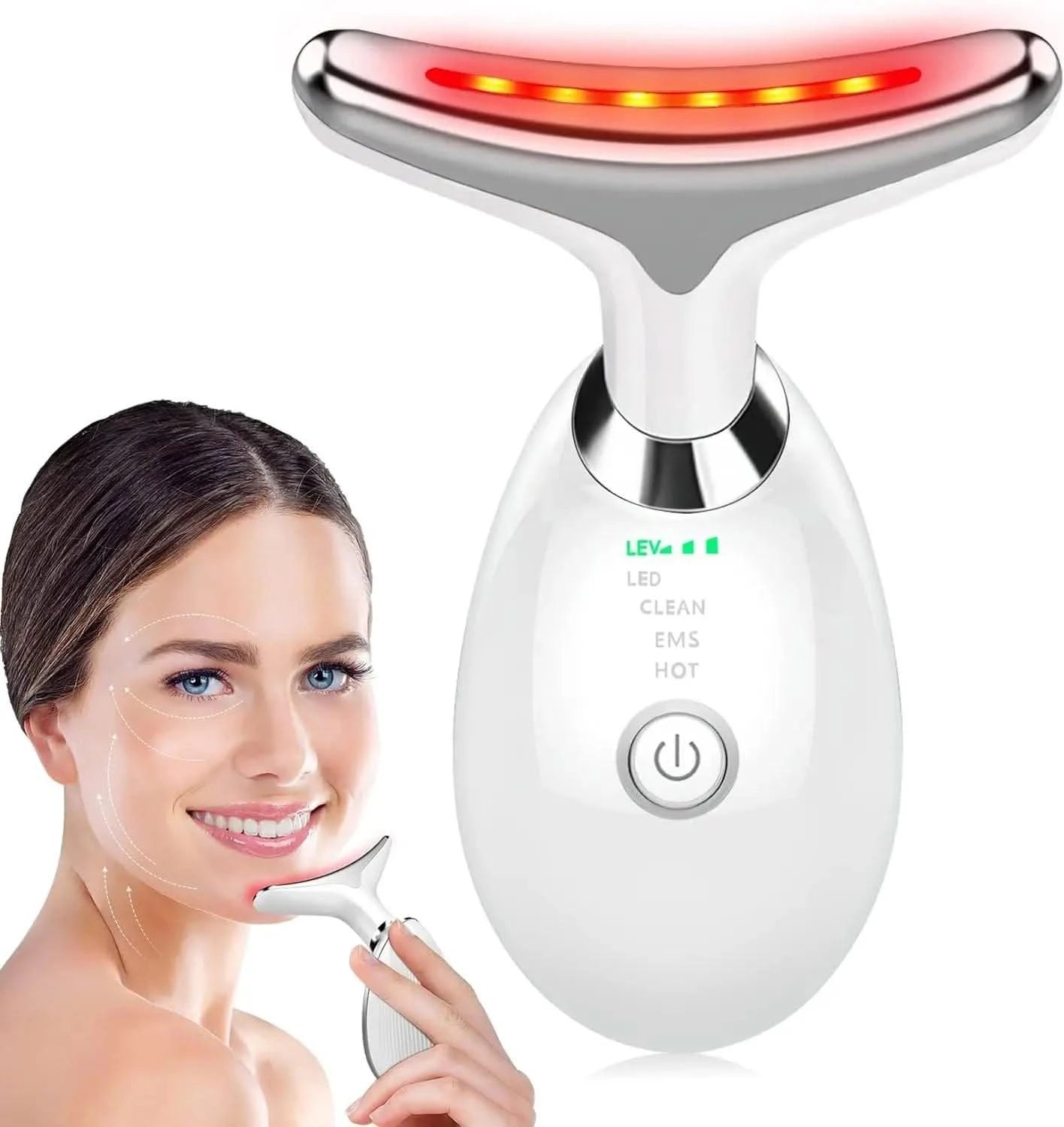 Face Massager EMS & 3 Colour LED Facial Microcurrent Red Light Anti-aging Facial Massage Neck Face Lifting Massager Skin Tightening Face Lift Devices USB - Clean Vanilla