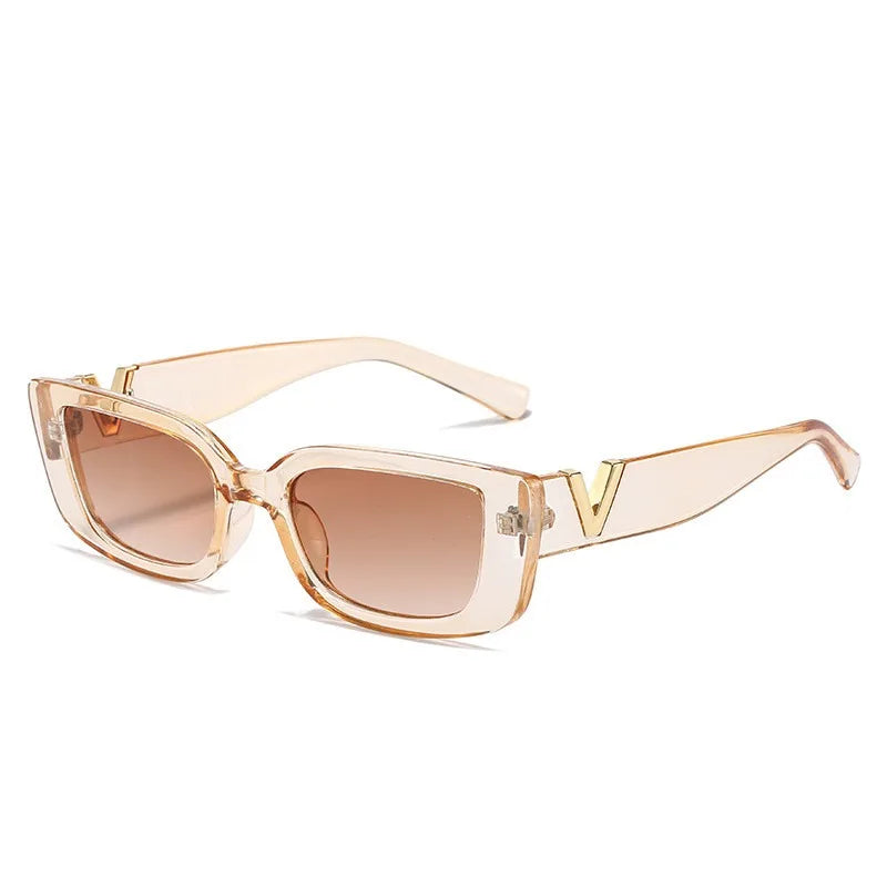 Retro Rectangle Sunglasses Unisex with V-Shaped Foots