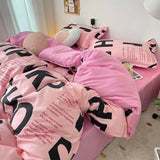 Korean Style Blue Letter Bedding Set for All Sizes 4 pcs