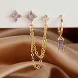 3PCS Stylish Stainless Steel Birthstone Earrings Set