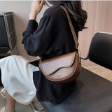 Women Vintage Solid Color Flap Saddle Bag Crossbody