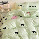 Cute Pink Bows Duvet Cover Set for Girls, 3pcs