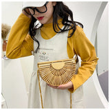 Fashion Half Moon Bamboo Shoulder Crossbody Bag