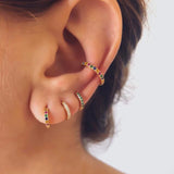925 Silver Needle Crystal 9mm Small Hoop Earrings