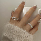 VENTFILLE 925 Sterling Silver Water Droplets Cross Ring