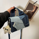 JIOMAY Fashion Blue Color Block Denim Shoulder Bag