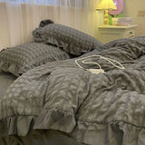 Kawaii INS Girl Blue Bedding Set with Ruffles 4 pcs
