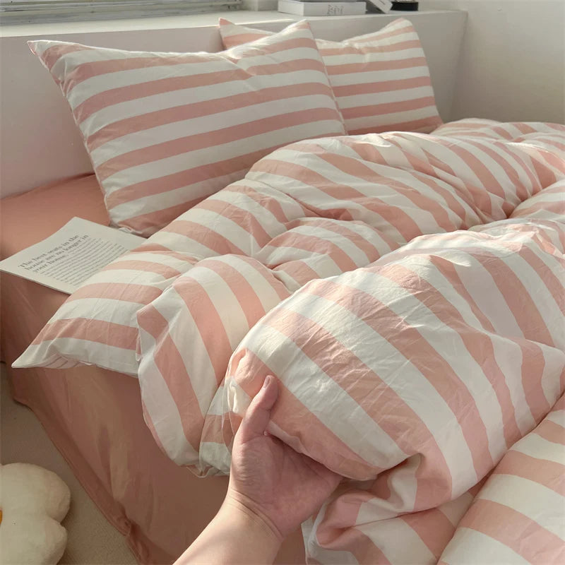 Washed Cotton Crepe Striped Quilt Set with Pillowcases 3-4