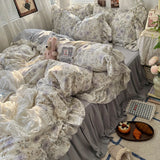 Korean Princess Floral Ruffles Bedding Set, 4 Pcs