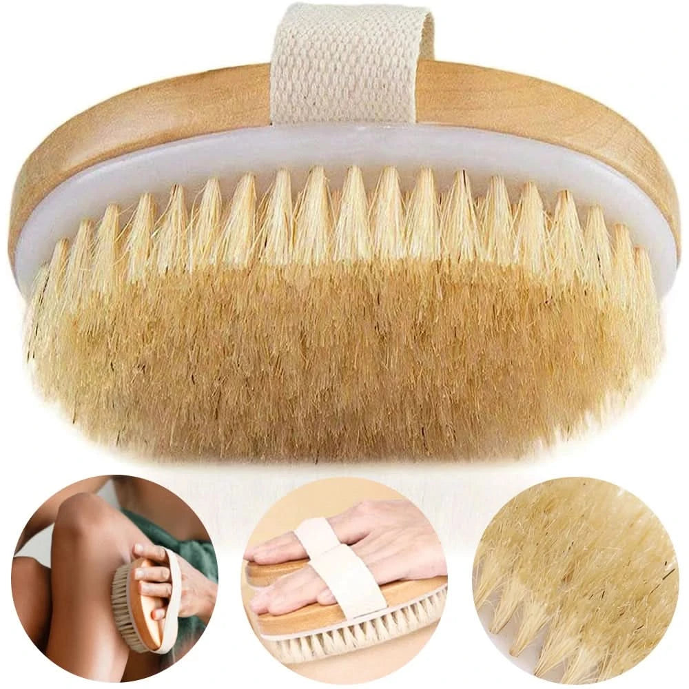 1pcs Exfoliating Wooden Body Massage Shower Brush Natural Bristle Bath Brush Soft SPA Woman Man Skin Care Wet Dry Body Brush - Clean Vanilla