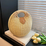 Casual Straw Woven Spherical Handbag for Women