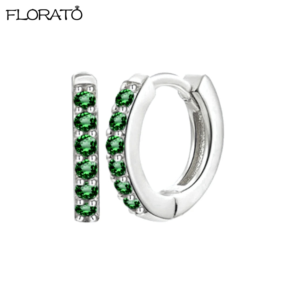 925 Silver Needle Crystal 9mm Small Hoop Earrings