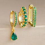 3PCS Water Drop Pendant Hoop Earrings Set for Women
