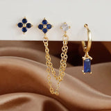 3PCS Stylish Stainless Steel Birthstone Earrings Set