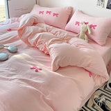 Cute Pink Bows Duvet Cover Set for Girls, 3pcs