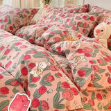 INS Gentle Pink Rose Bedding Set for Girls Women Kawaii 4 pcs