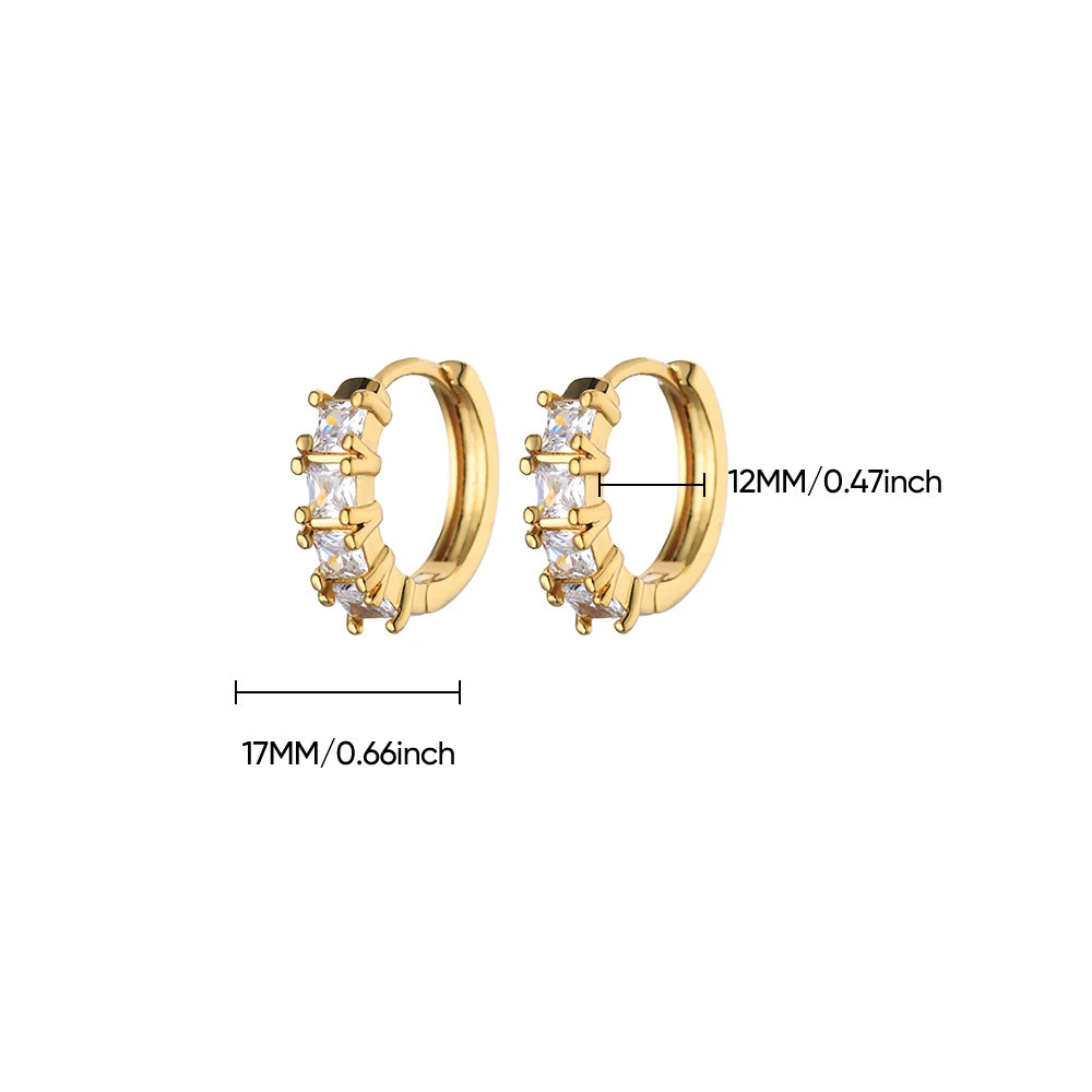 Gold Geometric Pave Zirconia Round Hoop Earrings