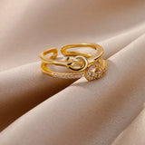 Fashion Gold Color Stainless Steel Ring with Crystal Zircon