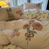 Korean Style Bedding Set with Black Cat Embroidery 4 pcs