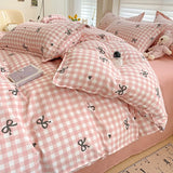 Simple Bedding Set Plaid Queen Duvet Cover Kit 4pcs