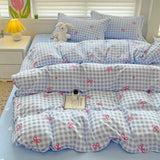 Simple Bedding Set Plaid Queen Duvet Cover Kit 4pcs