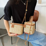 Mini Straw Bucket Crossbody Bag For Women 2021 Summer