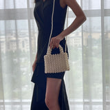 Noble Crystal Beaded Evening Bag with Pearl Chain  Clean Vanilla Store