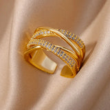 Fashion Gold Color Stainless Steel Ring with Crystal Zircon