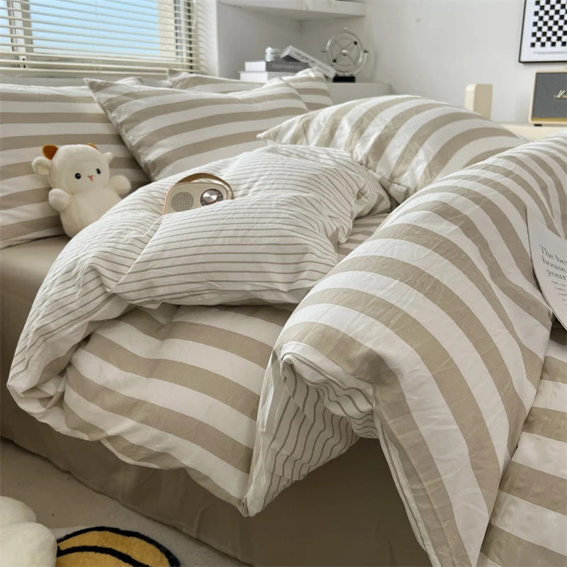 Washed Cotton Crepe Striped Quilt Set with Pillowcases 3-4
