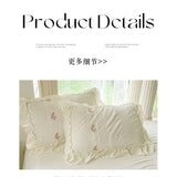 Korean Style Bed Set with Flower Embroidery, 4 pcs