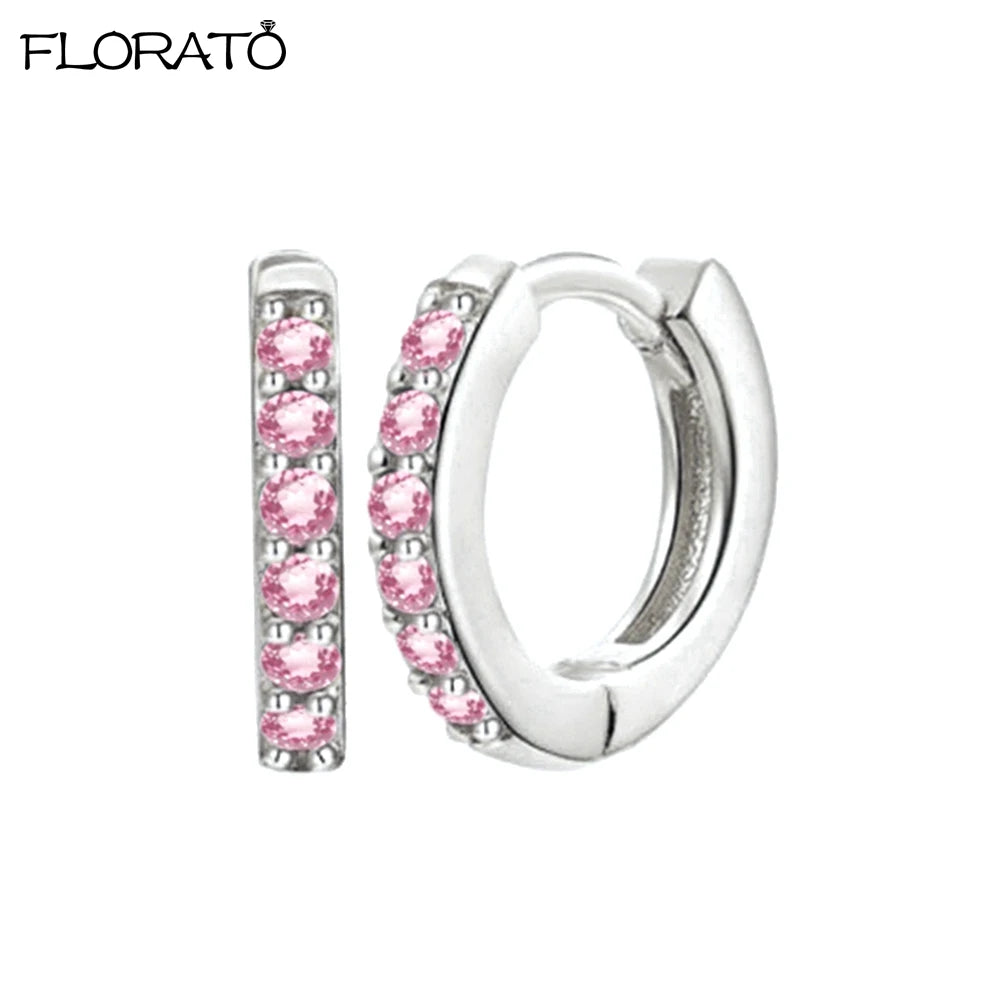 925 Silver Needle Crystal 9mm Small Hoop Earrings