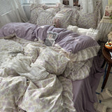 Korean Princess Floral Ruffles Bedding Set, 4 Pcs