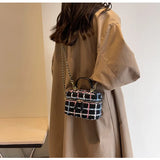 Fashion Plaid Print Tweed Crossbody Bag for Women