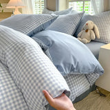 Simple Bedding Set Plaid Queen Duvet Cover Kit 4pcs
