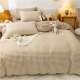Black White Small Checks Printed Bed Set - 4 Pcs