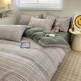 Nordic Plaid Wash Cotton Bedding Set, 4 Pcs