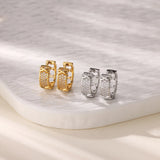 Gold Geometric Pave Zirconia Round Hoop Earrings