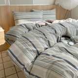 Pink Striped Plaid Duvet Cover Set with 2 Pillowcases