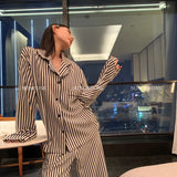 Luxury Striped Cotton Pajamas Women's Wide Leg Set  Clean Vanilla Store