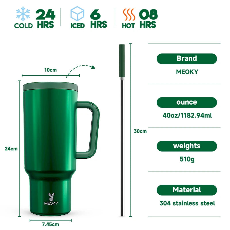 Meoky 40oz Tumbler with Straw, Insulated Car Mug